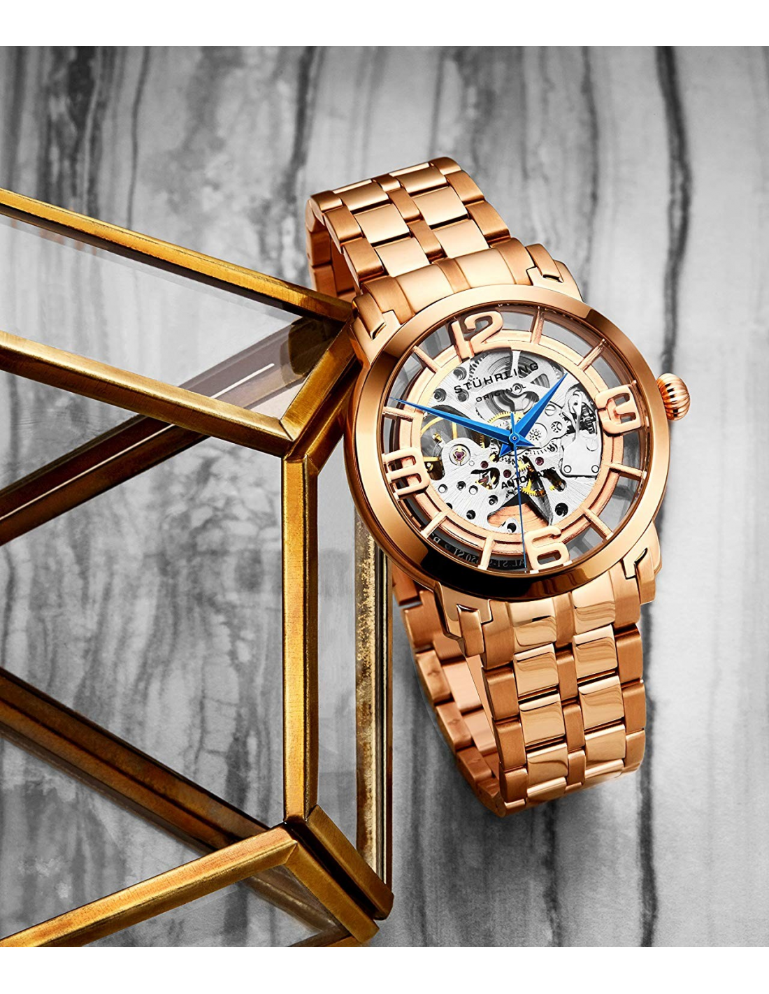 Stuhrling skeleton watch online rose gold